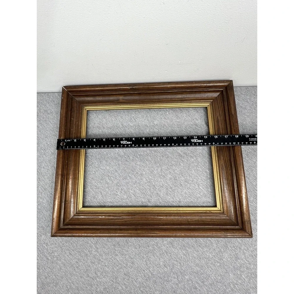 Wood Picture Photo Frame Brown Gold Trim 11x14 Wall Hanging Decor Rustic